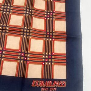 Eurail Pass 1959-1979 20th anniversary Navy Red Plaid Silk Scarf made in Italy